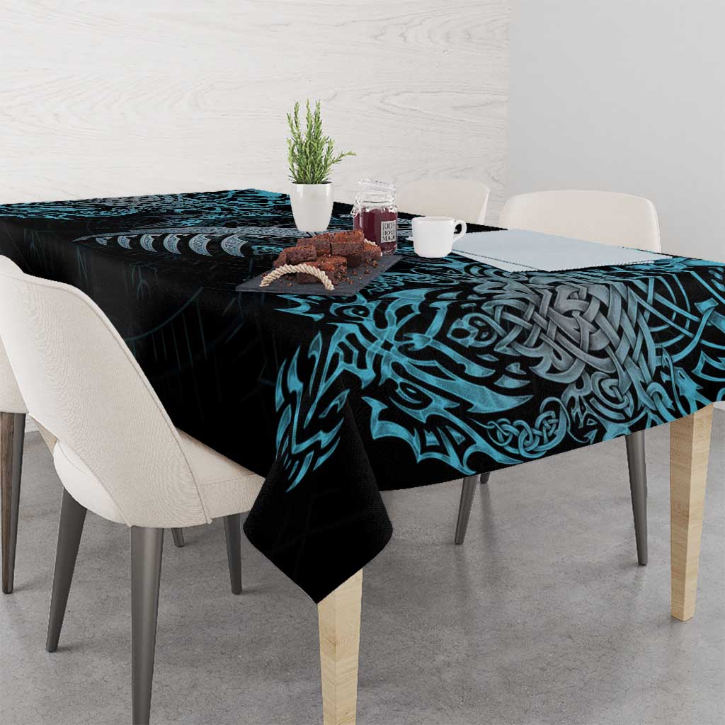Dragon Viking With Runes Tablecloth Blue Black - Wonder Print Shop