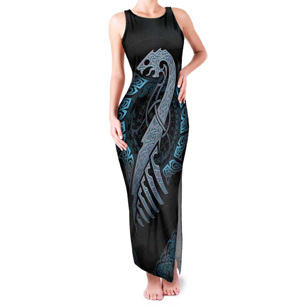 Dragon Viking With Runes Tank Maxi Dress Blue Black - Wonder Print Shop