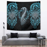 Dragon Viking With Runes Tapestry Blue Black - Wonder Print Shop