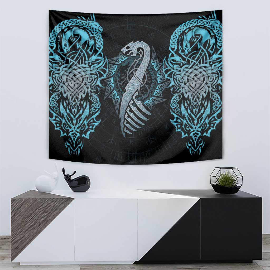 Dragon Viking With Runes Tapestry Blue Black - Wonder Print Shop