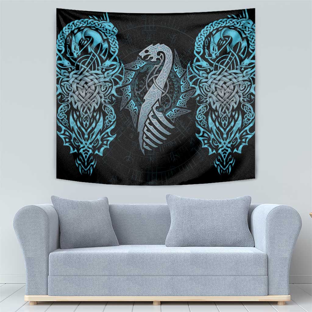 Dragon Viking With Runes Tapestry Blue Black - Wonder Print Shop