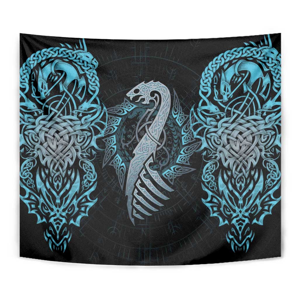 Dragon Viking With Runes Tapestry Blue Black - Wonder Print Shop
