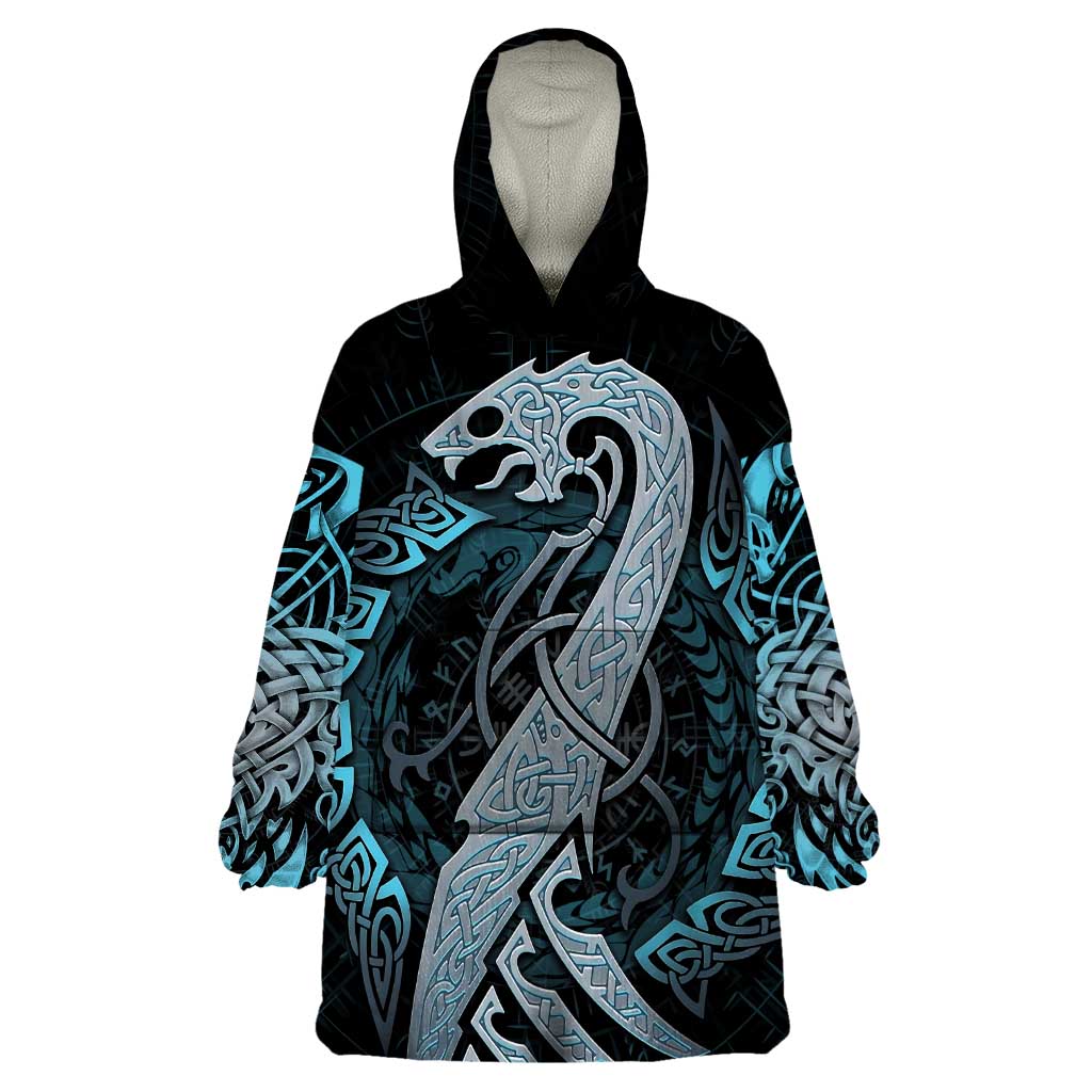 Dragon Viking With Runes Wearable Blanket Hoodie Blue Black - Wonder Print Shop