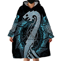 Dragon Viking With Runes Wearable Blanket Hoodie Blue Black - Wonder Print Shop