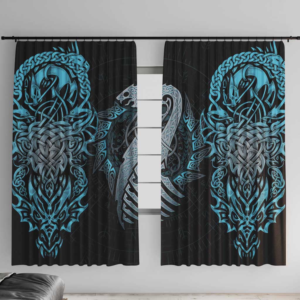 Dragon Viking With Runes Window Curtain Blue Black - Wonder Print Shop