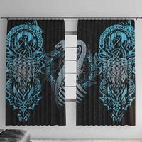 Dragon Viking With Runes Window Curtain Blue Black - Wonder Print Shop