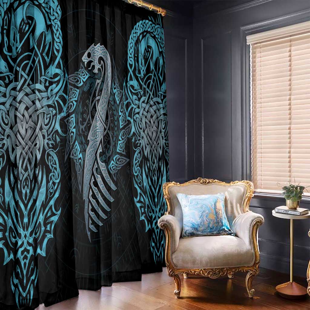 Dragon Viking With Runes Window Curtain Blue Black - Wonder Print Shop