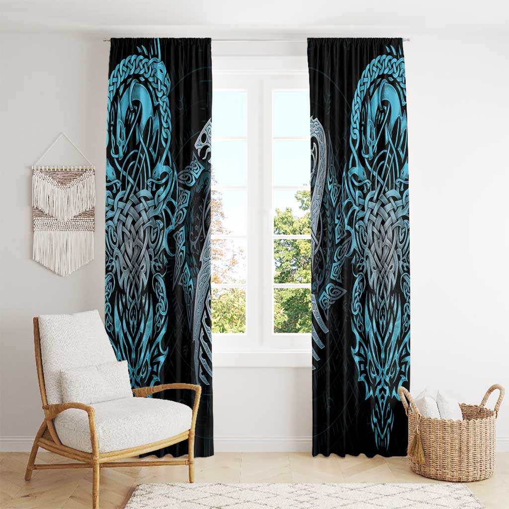 Dragon Viking With Runes Window Curtain Blue Black - Wonder Print Shop