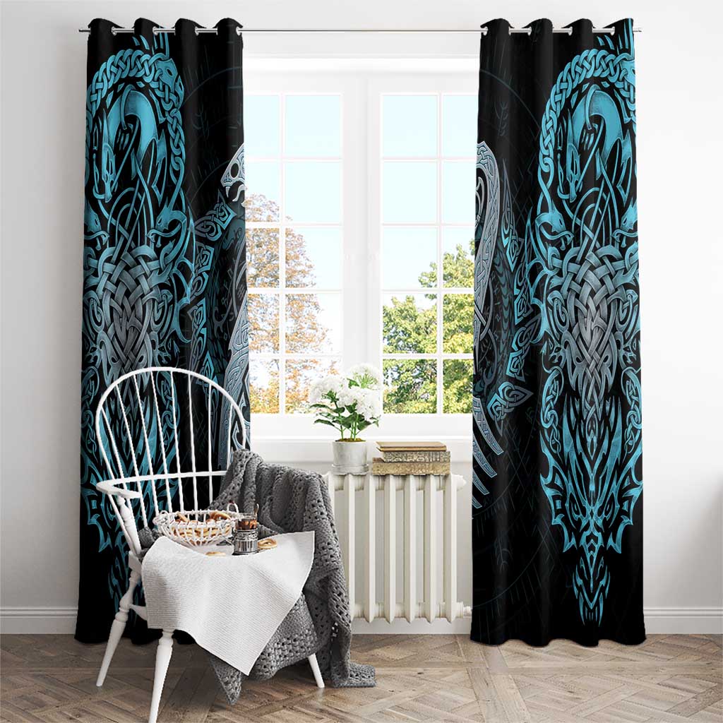 Dragon Viking With Runes Window Curtain Blue Black - Wonder Print Shop