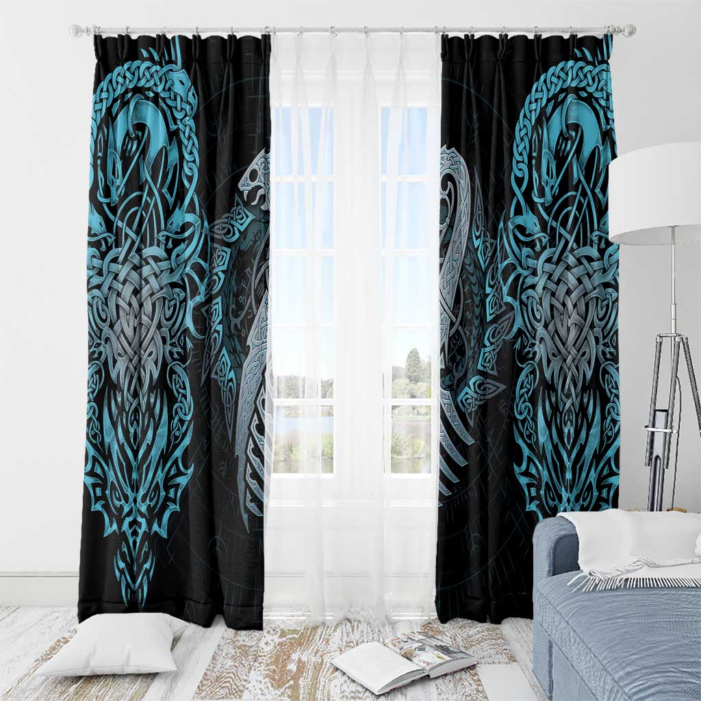 Dragon Viking With Runes Window Curtain Blue Black - Wonder Print Shop
