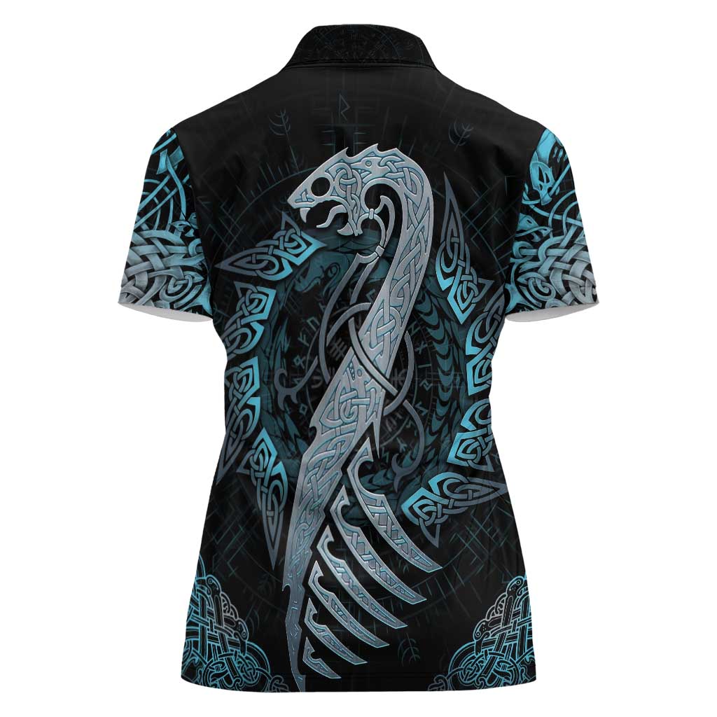 Dragon Viking With Runes Women Polo Shirt Blue Black - Wonder Print Shop
