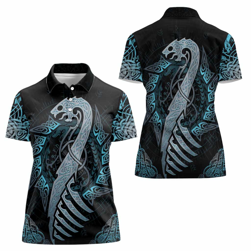 Dragon Viking With Runes Women Polo Shirt Blue Black - Wonder Print Shop