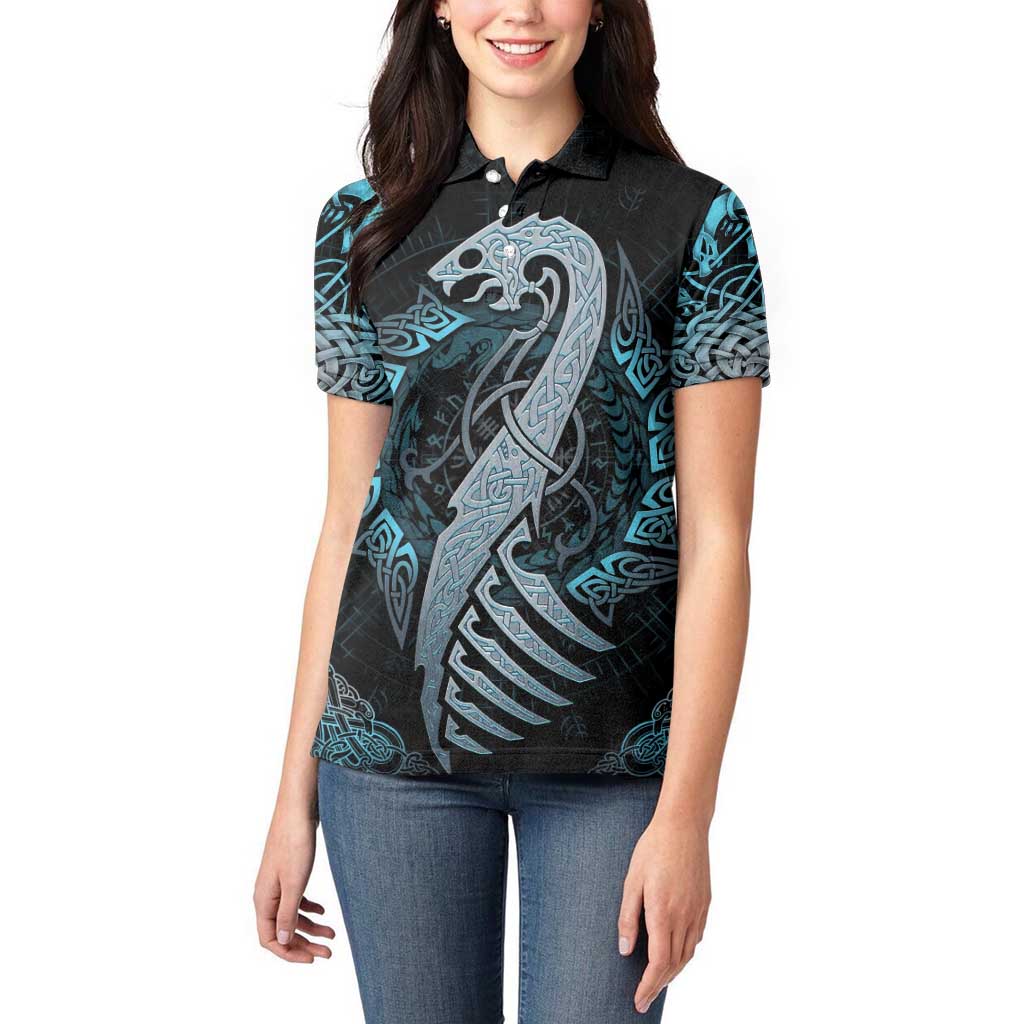 Dragon Viking With Runes Women Polo Shirt Blue Black - Wonder Print Shop