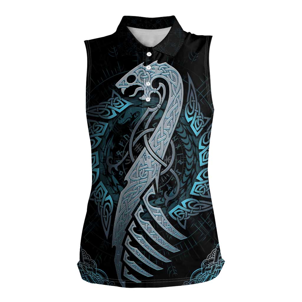 Dragon Viking With Runes Women Sleeveless Polo Shirt Blue Black - Wonder Print Shop