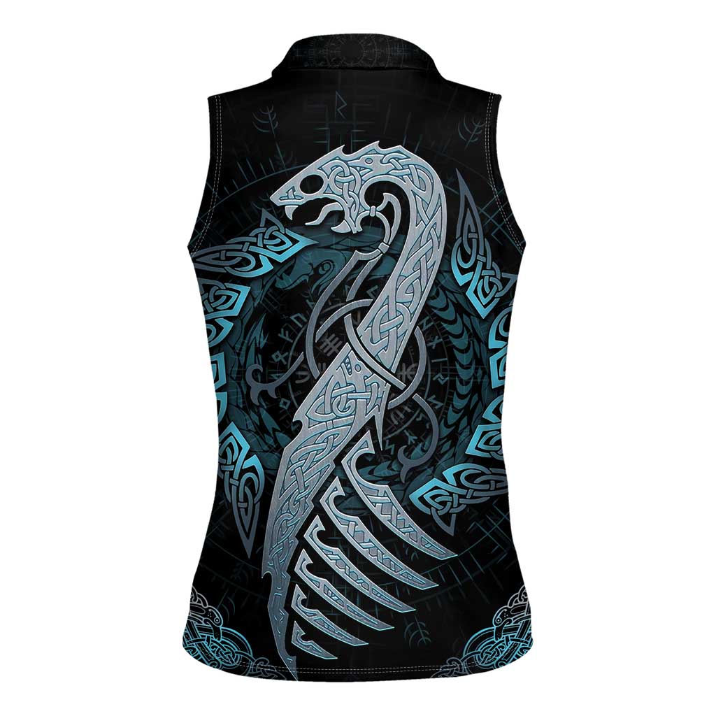 Dragon Viking With Runes Women Sleeveless Polo Shirt Blue Black - Wonder Print Shop