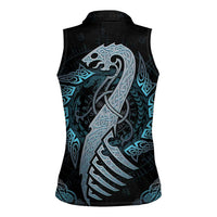Dragon Viking With Runes Women Sleeveless Polo Shirt Blue Black - Wonder Print Shop