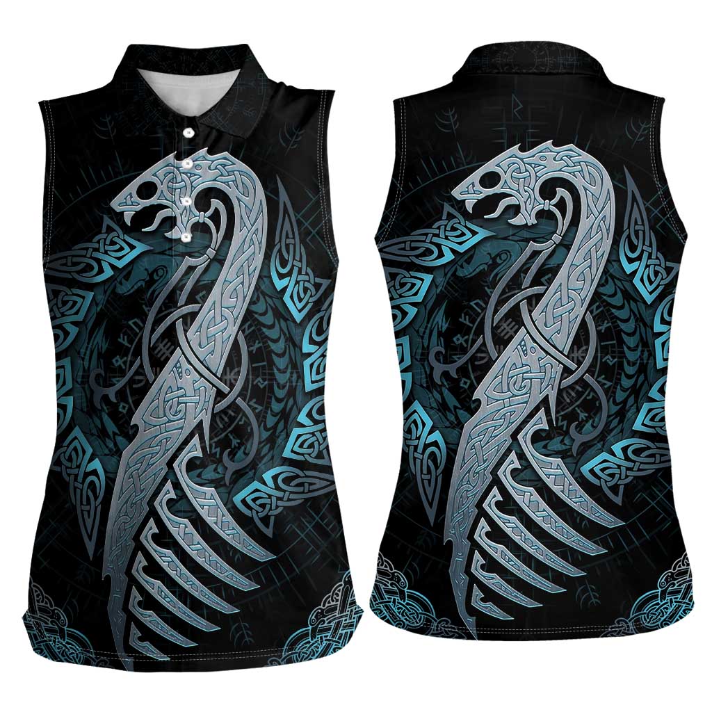 Dragon Viking With Runes Women Sleeveless Polo Shirt Blue Black - Wonder Print Shop