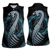 Dragon Viking With Runes Women Sleeveless Polo Shirt Blue Black - Wonder Print Shop