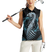 Dragon Viking With Runes Women Sleeveless Polo Shirt Blue Black - Wonder Print Shop