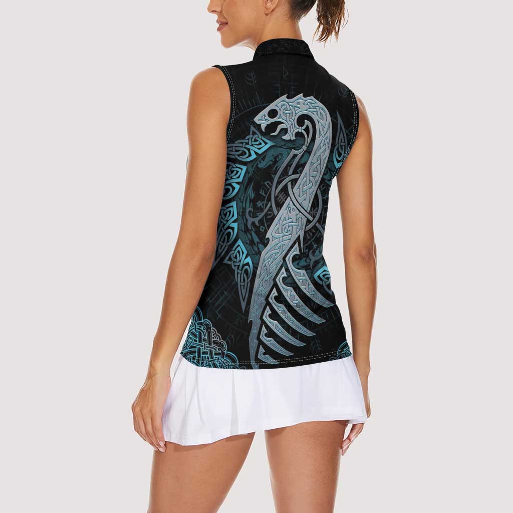 Dragon Viking With Runes Women Sleeveless Polo Shirt Blue Black - Wonder Print Shop