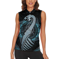 Dragon Viking With Runes Women Sleeveless Polo Shirt Blue Black - Wonder Print Shop