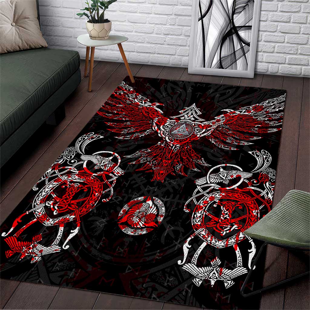 Raven And Norse Runes Area Rug Viking - Wonder Print Shop