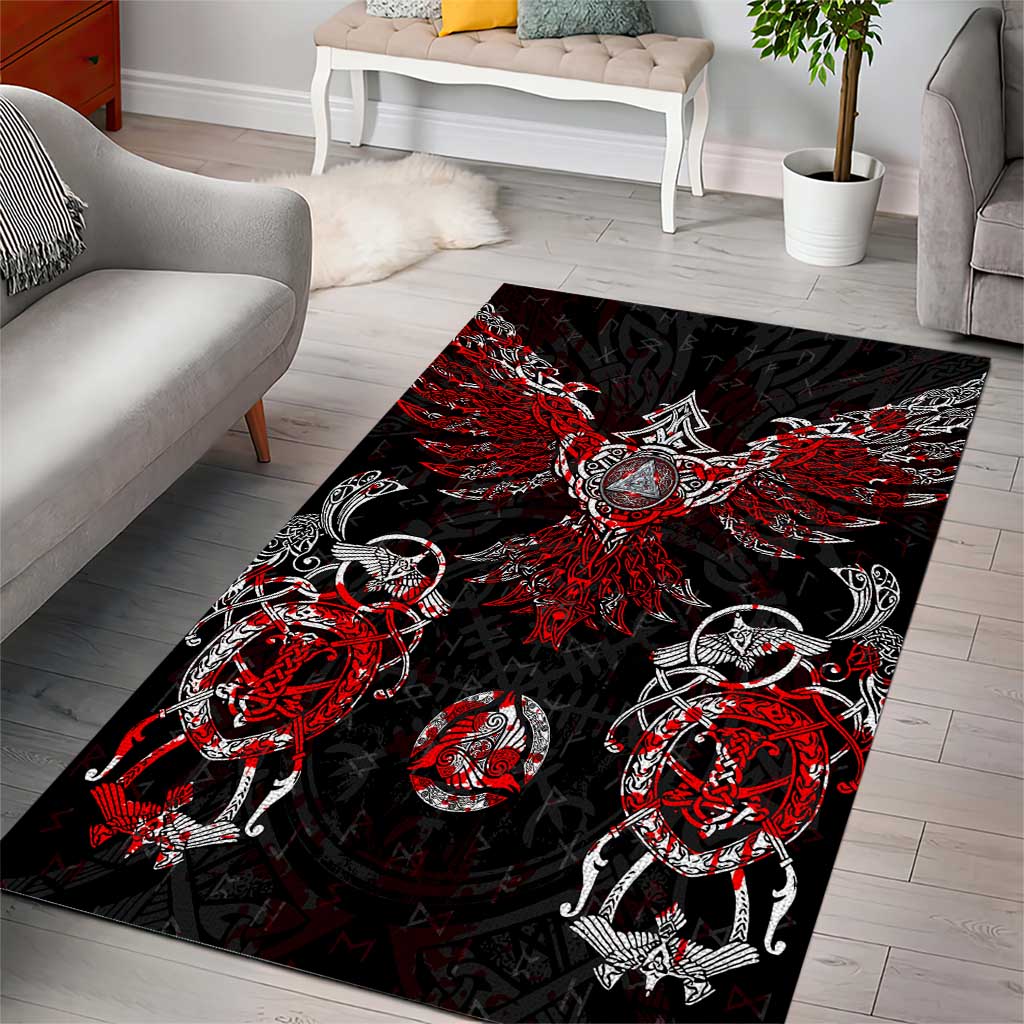 Raven And Norse Runes Area Rug Viking - Wonder Print Shop