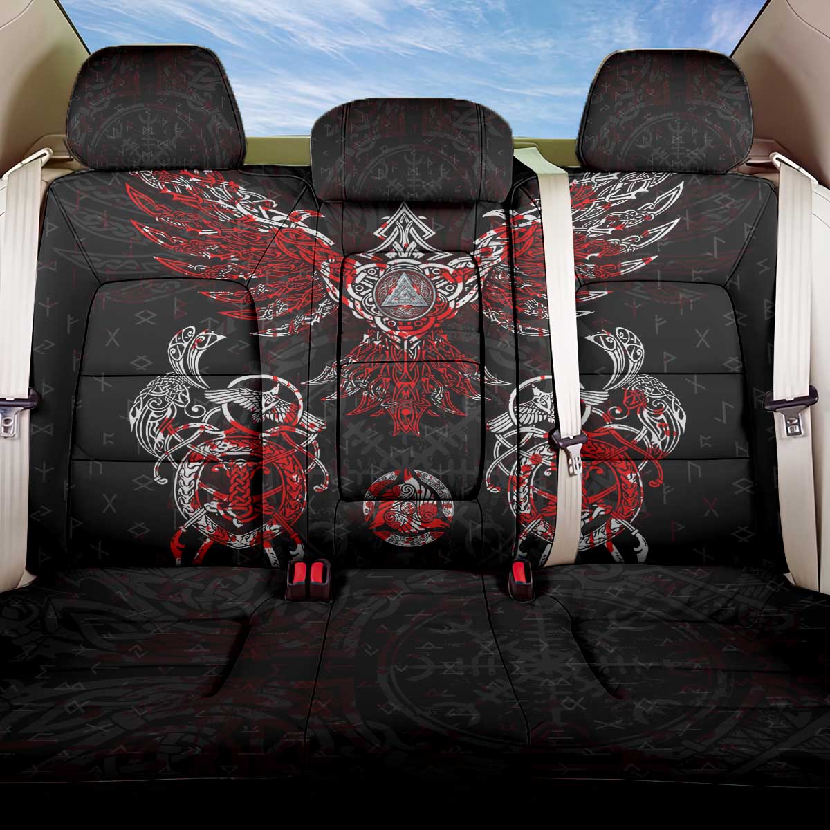 Raven And Norse Runes Back Car Seat Cover Viking - Wonder Print Shop