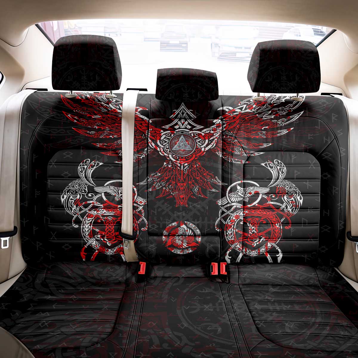Raven And Norse Runes Back Car Seat Cover Viking - Wonder Print Shop