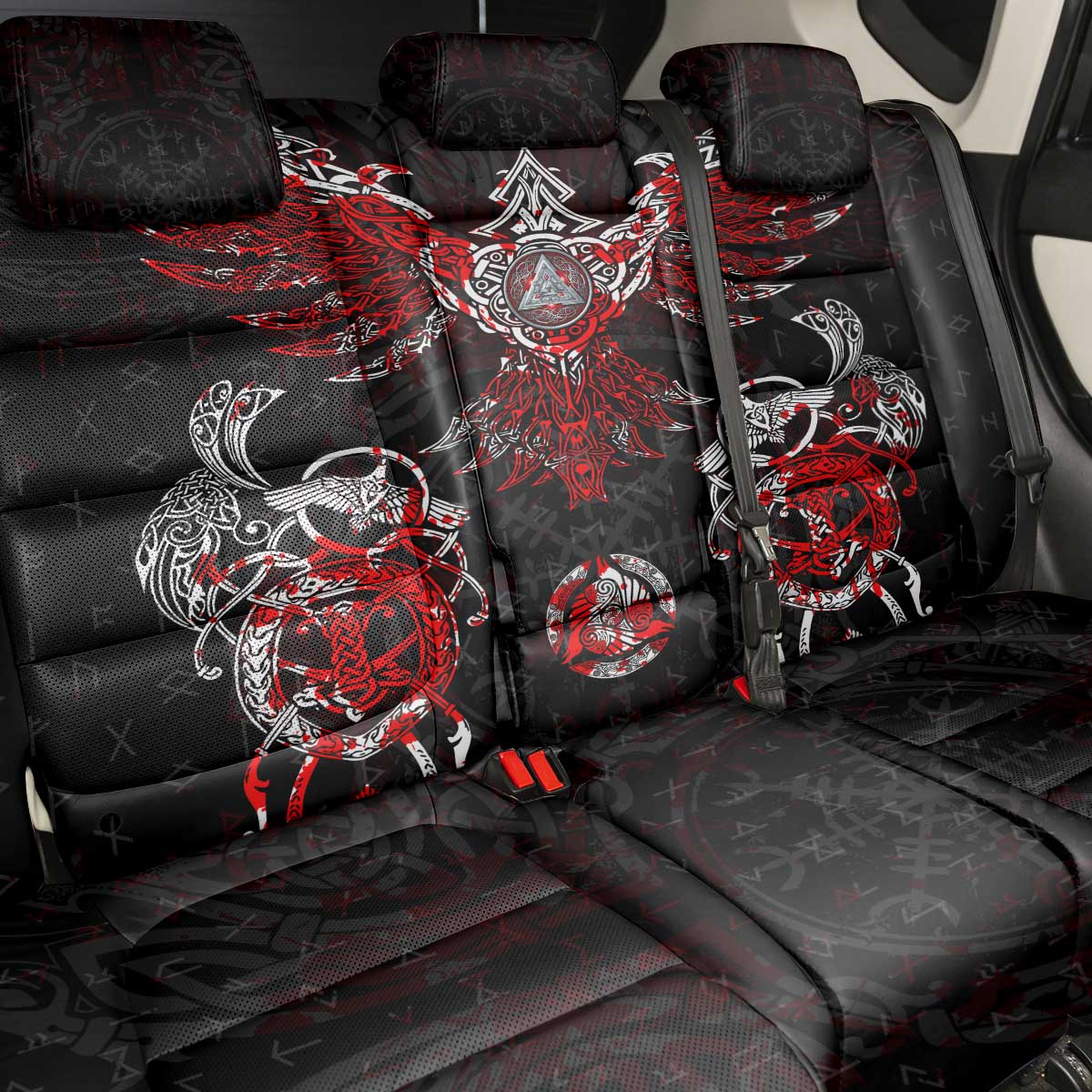 Raven And Norse Runes Back Car Seat Cover Viking - Wonder Print Shop
