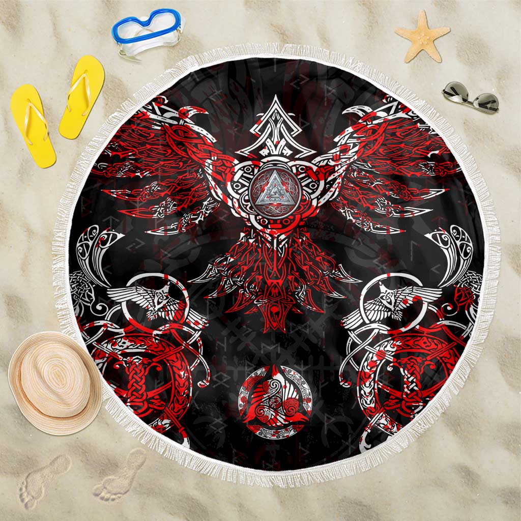 Raven And Norse Runes Beach Blanket Viking - Wonder Print Shop