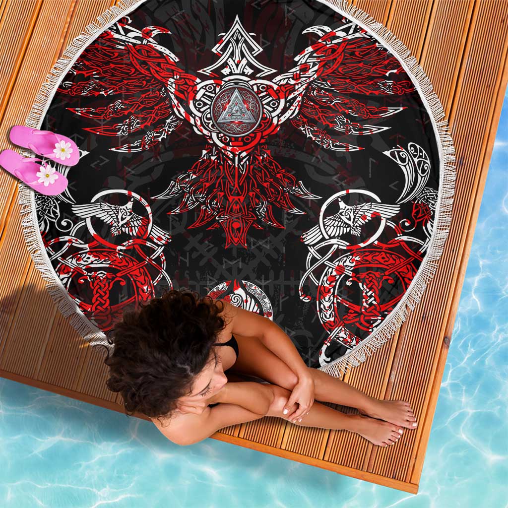 Raven And Norse Runes Beach Blanket Viking - Wonder Print Shop