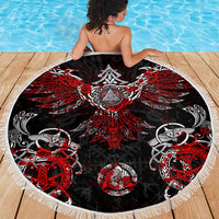Raven And Norse Runes Beach Blanket Viking - Wonder Print Shop
