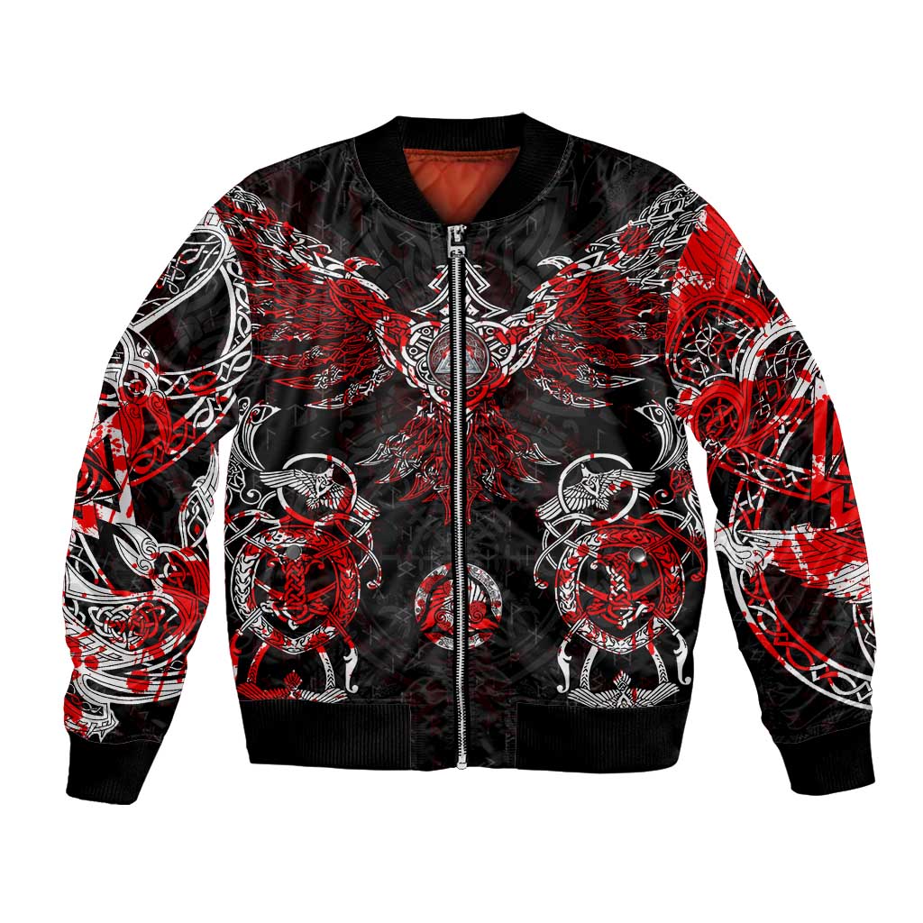 Raven And Norse Runes Bomber Jacket Viking - Wonder Print Shop