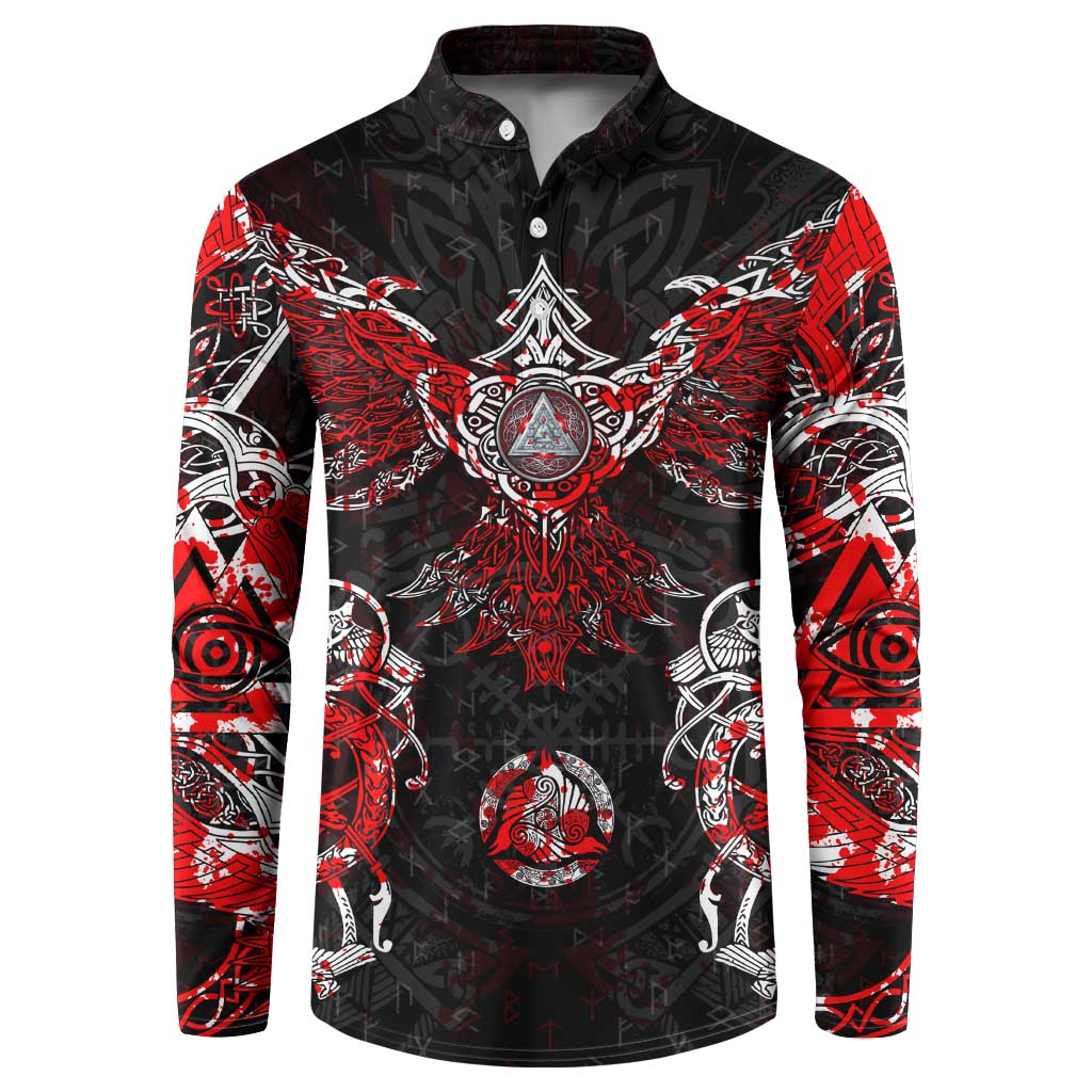 Raven And Norse Runes Button Sweatshirt Viking - Wonder Print Shop