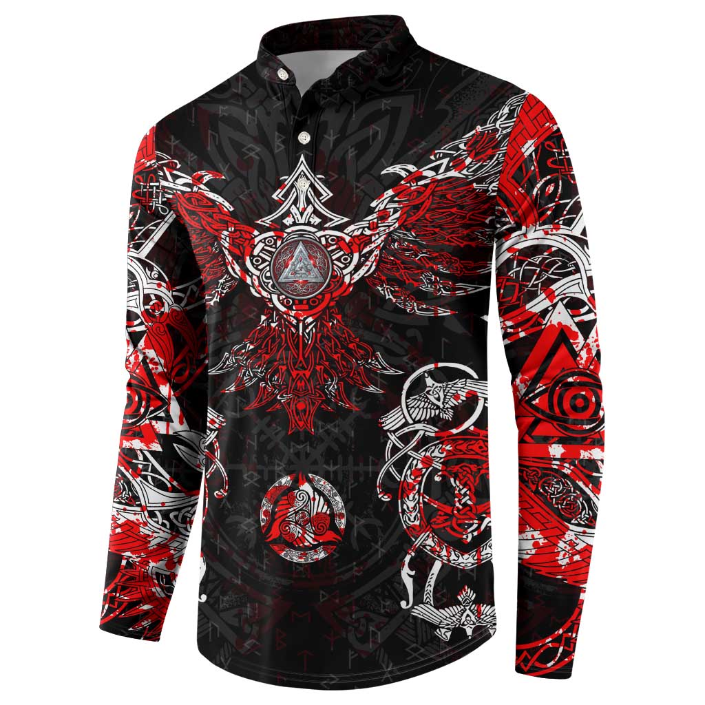 Raven And Norse Runes Button Sweatshirt Viking - Wonder Print Shop