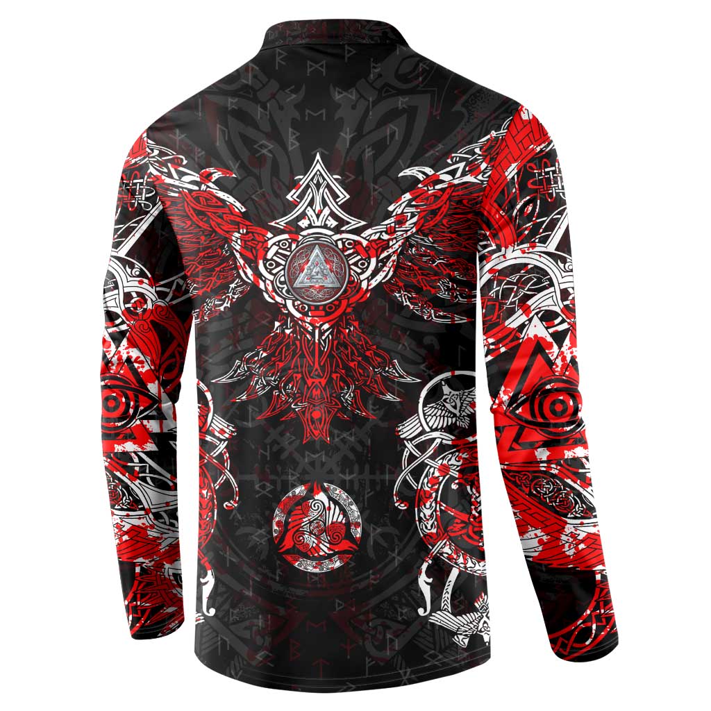 Raven And Norse Runes Button Sweatshirt Viking - Wonder Print Shop