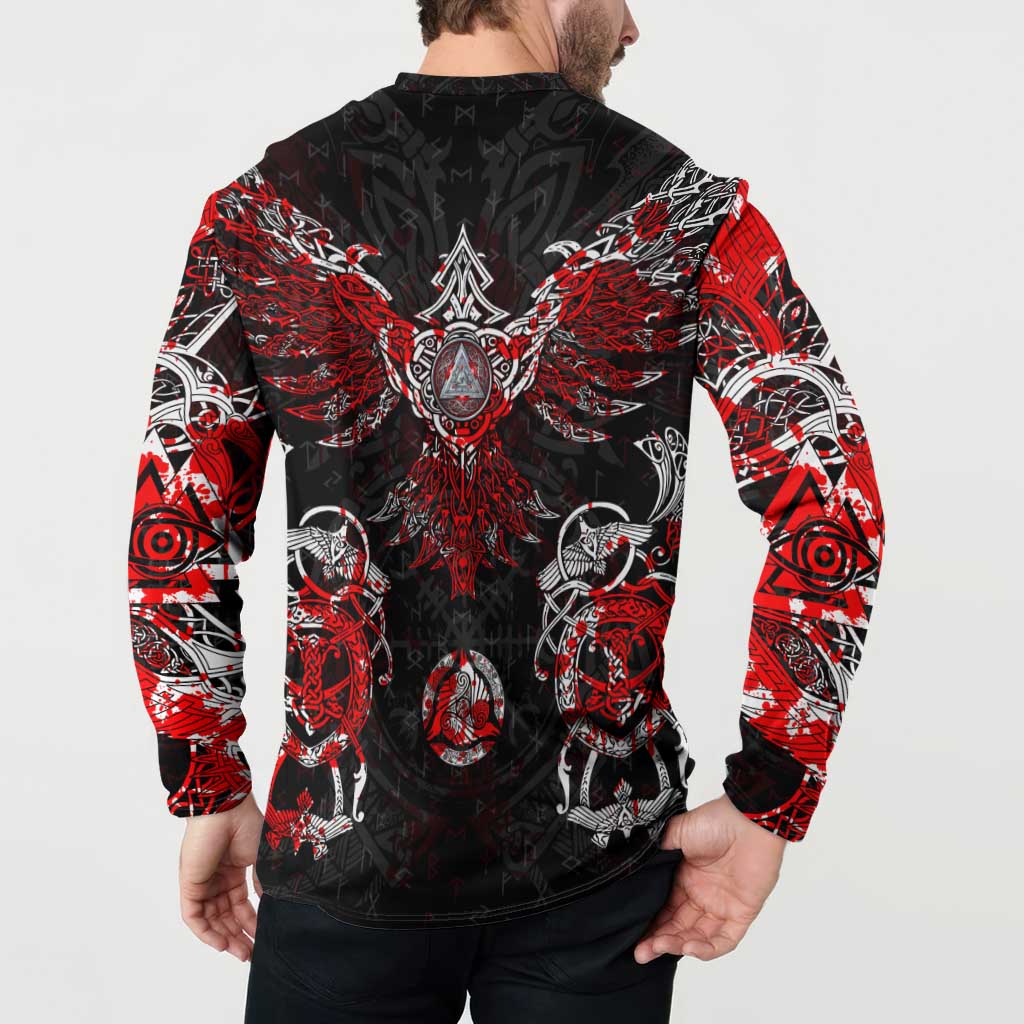 Raven And Norse Runes Button Sweatshirt Viking - Wonder Print Shop