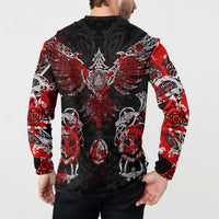 Raven And Norse Runes Button Sweatshirt Viking - Wonder Print Shop