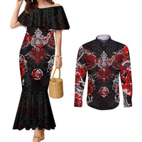 Raven And Norse Runes Couples Matching Mermaid Dress and Long Sleeve Button Shirt Viking