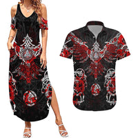 Raven And Norse Runes Couples Matching Summer Maxi Dress and Hawaiian Shirt Viking - Wonder Print Shop