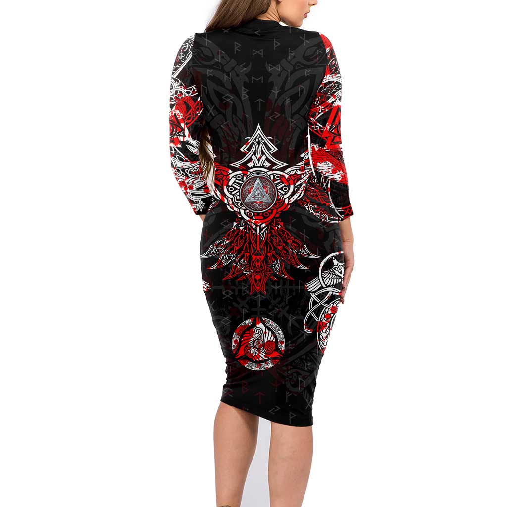 Raven And Norse Runes Family Matching Long Sleeve Bodycon Dress and Hawaiian Shirt Viking - Wonder Print Shop