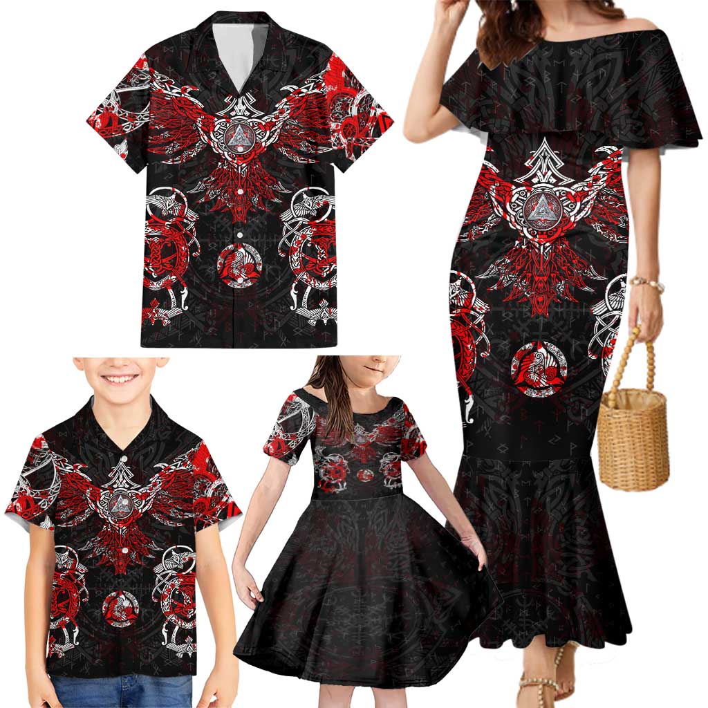 Raven And Norse Runes Family Matching Mermaid Dress and Hawaiian Shirt Viking - Wonder Print Shop