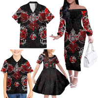 Raven And Norse Runes Family Matching Off The Shoulder Long Sleeve Dress and Hawaiian Shirt Viking - Wonder Print Shop
