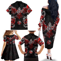 Raven And Norse Runes Family Matching Off The Shoulder Long Sleeve Dress and Hawaiian Shirt Viking - Wonder Print Shop