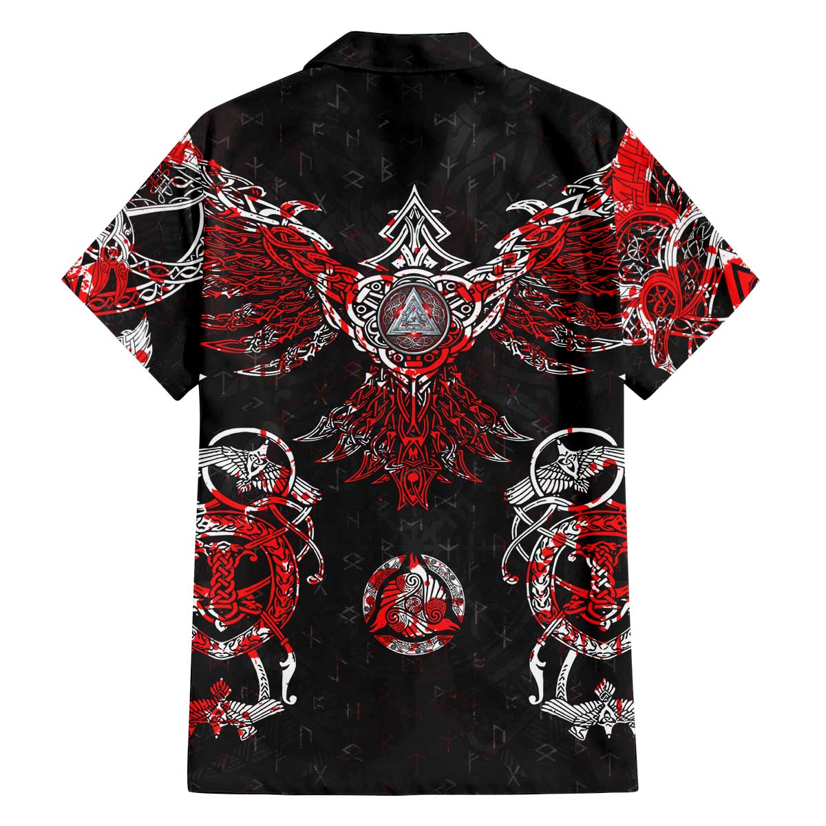 Raven And Norse Runes Family Matching Off The Shoulder Long Sleeve Dress and Hawaiian Shirt Viking - Wonder Print Shop