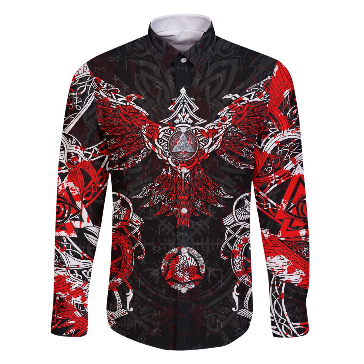 Raven And Norse Runes Family Matching Off The Shoulder Long Sleeve Dress and Hawaiian Shirt Viking - Wonder Print Shop