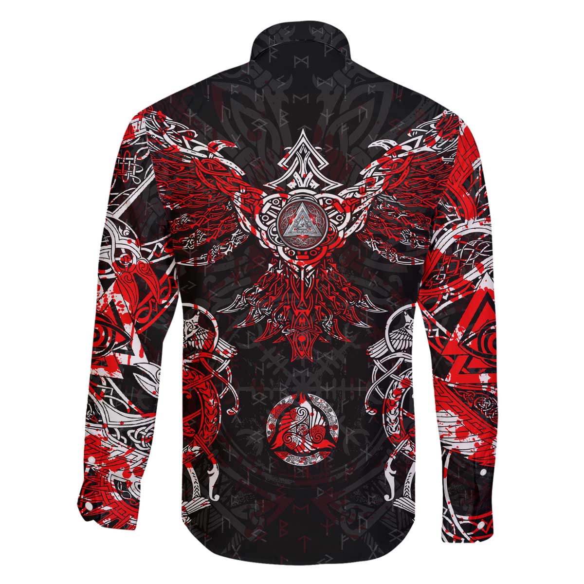 Raven And Norse Runes Family Matching Off The Shoulder Long Sleeve Dress and Hawaiian Shirt Viking - Wonder Print Shop