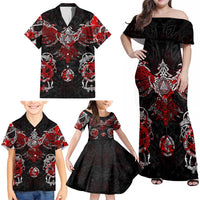 Raven And Norse Runes Family Matching Off Shoulder Maxi Dress and Hawaiian Shirt Viking - Wonder Print Shop