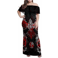 Raven And Norse Runes Family Matching Off Shoulder Maxi Dress and Hawaiian Shirt Viking - Wonder Print Shop